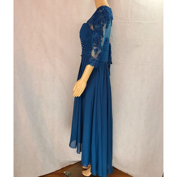 New Mother of the Bride (10) Ink Blue Chiffon Pleated Bodice High Low Dress - Picture 4 of 8